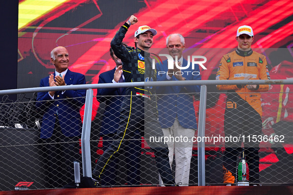 Charles Leclerc of Scuderia Ferrari celebrates his victory during the race of the Italian GP, the 16th round of the Formula 1 World Champion...