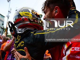 Charles Leclerc of Scuderia Ferrari celebrates his victory during the race of the Italian GP, the 16th round of the Formula 1 World Champion...