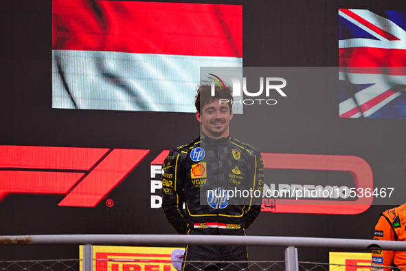 Charles Leclerc of Scuderia Ferrari celebrates his victory during the race of the Italian GP, the 16th round of the Formula 1 World Champion...