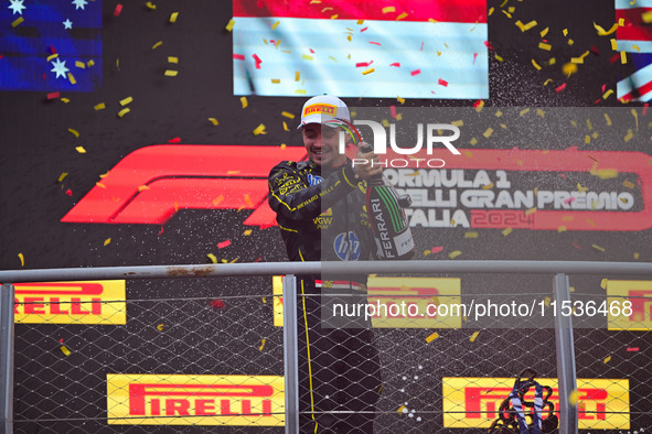 Charles Leclerc of Scuderia Ferrari celebrates his victory during the race of the Italian GP, the 16th round of the Formula 1 World Champion...