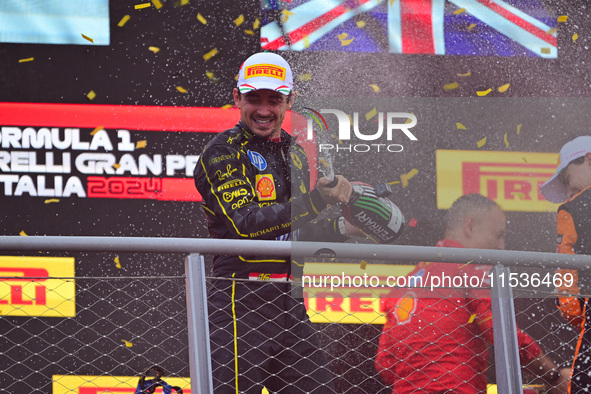 Charles Leclerc of Scuderia Ferrari celebrates his victory during the race of the Italian GP, the 16th round of the Formula 1 World Champion...