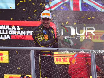 Charles Leclerc of Scuderia Ferrari celebrates his victory during the race of the Italian GP, the 16th round of the Formula 1 World Champion...