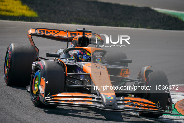 Oscar Piastri of Australia drives the (81) McLaren F1 Team MCL38 Mercedes during the race of the Formula 1 Pirelli Gran Premio d'Italia 2024...