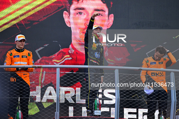 Charles Leclerc of Scuderia Ferrari celebrates his victory during the race of the Italian GP, the 16th round of the Formula 1 World Champion...