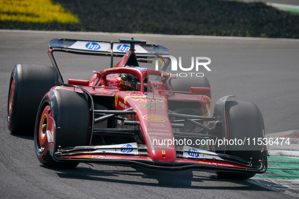 Charles Leclerc of Monaco drives the (16) Scuderia Ferrari SF-24 Ferrari during the race of the Formula 1 Pirelli Gran Premio d'Italia 2024...