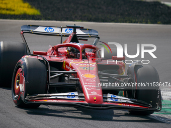 Charles Leclerc of Monaco drives the (16) Scuderia Ferrari SF-24 Ferrari during the race of the Formula 1 Pirelli Gran Premio d'Italia 2024...