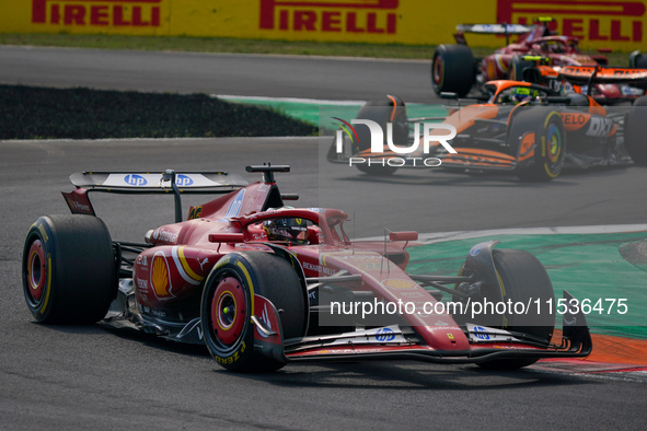 Charles Leclerc of Monaco drives the (16) Scuderia Ferrari SF-24 Ferrari during the race of the Formula 1 Pirelli Gran Premio d'Italia 2024...