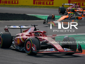 Charles Leclerc of Monaco drives the (16) Scuderia Ferrari SF-24 Ferrari during the race of the Formula 1 Pirelli Gran Premio d'Italia 2024...