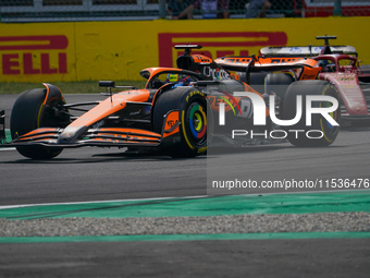 Oscar Piastri of Australia drives the (81) McLaren F1 Team MCL38 Mercedes during the race of the Formula 1 Pirelli Gran Premio d'Italia 2024...