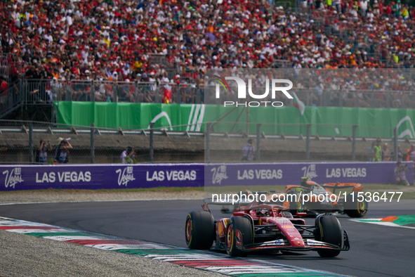 Charles Leclerc of Monaco drives the (16) Scuderia Ferrari SF-24 Ferrari during the race of the Formula 1 Pirelli Gran Premio d'Italia 2024...