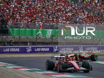 Charles Leclerc of Monaco drives the (16) Scuderia Ferrari SF-24 Ferrari during the race of the Formula 1 Pirelli Gran Premio d'Italia 2024...