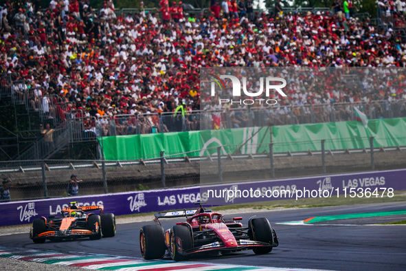 Charles Leclerc of Monaco drives the (16) Scuderia Ferrari SF-24 Ferrari during the race of the Formula 1 Pirelli Gran Premio d'Italia 2024...