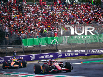 Charles Leclerc of Monaco drives the (16) Scuderia Ferrari SF-24 Ferrari during the race of the Formula 1 Pirelli Gran Premio d'Italia 2024...