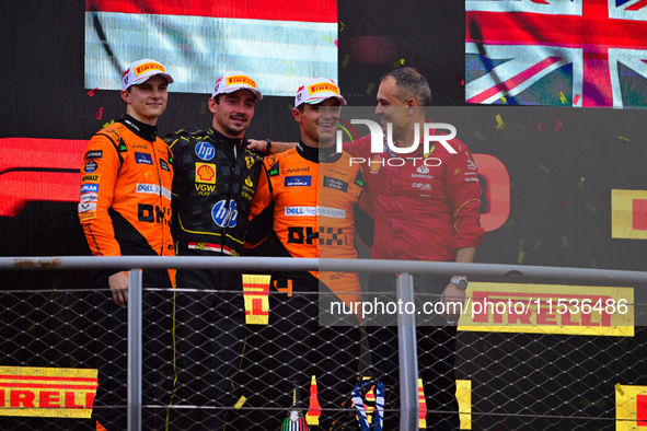 Charles Leclerc of Scuderia Ferrari celebrates his victory during the race of the Italian GP, the 16th round of the Formula 1 World Champion...