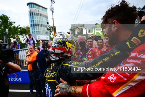 Charles Leclerc of Scuderia Ferrari celebrates his victory during the race of the Italian GP, the 16th round of the Formula 1 World Champion...