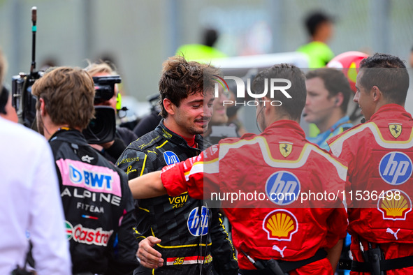 Charles Leclerc of Scuderia Ferrari celebrates his victory during the race of the Italian GP, the 16th round of the Formula 1 World Champion...