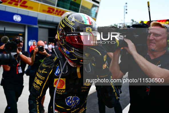 Charles Leclerc of Scuderia Ferrari celebrates his victory during the race of the Italian GP, the 16th round of the Formula 1 World Champion...