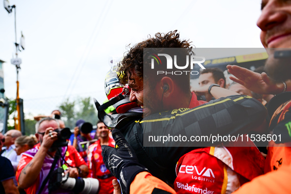 Charles Leclerc of Scuderia Ferrari celebrates his victory during the race of the Italian GP, the 16th round of the Formula 1 World Champion...