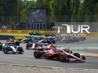 Charles Leclerc of Monaco drives the (16) Scuderia Ferrari SF-24 Ferrari during the race of the Formula 1 Pirelli Gran Premio d'Italia 2024...