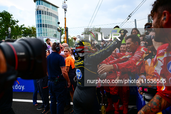 Charles Leclerc of Scuderia Ferrari celebrates his victory during the race of the Italian GP, the 16th round of the Formula 1 World Champion...