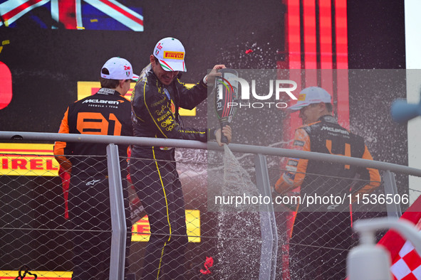 Charles Leclerc of Scuderia Ferrari celebrates his victory during the race of the Italian GP, the 16th round of the Formula 1 World Champion...