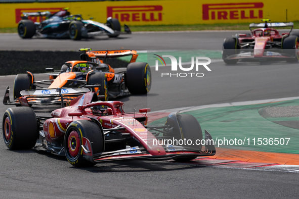 Charles Leclerc of Monaco drives the (16) Scuderia Ferrari SF-24 Ferrari during the race of the Formula 1 Pirelli Gran Premio d'Italia 2024...