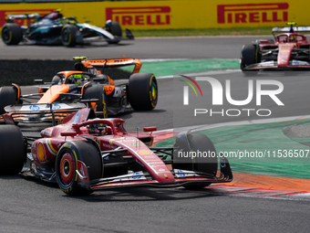 Charles Leclerc of Monaco drives the (16) Scuderia Ferrari SF-24 Ferrari during the race of the Formula 1 Pirelli Gran Premio d'Italia 2024...