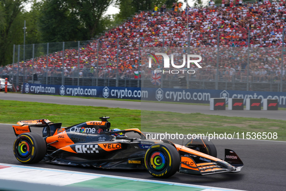 Oscar Piastri of Australia drives the (81) McLaren F1 Team MCL38 Mercedes during the race of the Formula 1 Pirelli Gran Premio d'Italia 2024...