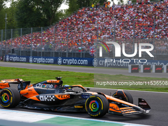 Oscar Piastri of Australia drives the (81) McLaren F1 Team MCL38 Mercedes during the race of the Formula 1 Pirelli Gran Premio d'Italia 2024...