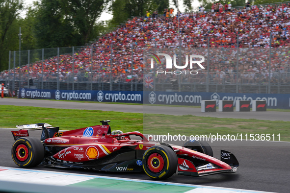 Charles Leclerc of Monaco drives the (16) Scuderia Ferrari SF-24 Ferrari during the race of the Formula 1 Pirelli Gran Premio d'Italia 2024...