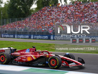 Charles Leclerc of Monaco drives the (16) Scuderia Ferrari SF-24 Ferrari during the race of the Formula 1 Pirelli Gran Premio d'Italia 2024...