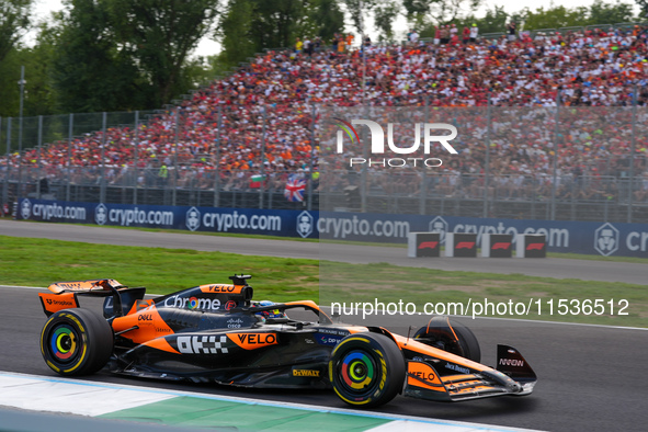 Oscar Piastri of Australia drives the (81) McLaren F1 Team MCL38 Mercedes during the race of the Formula 1 Pirelli Gran Premio d'Italia 2024...