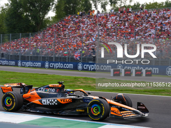 Oscar Piastri of Australia drives the (81) McLaren F1 Team MCL38 Mercedes during the race of the Formula 1 Pirelli Gran Premio d'Italia 2024...