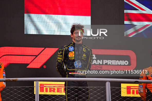 Charles Leclerc of Scuderia Ferrari celebrates his victory during the race of the Italian GP, the 16th round of the Formula 1 World Champion...