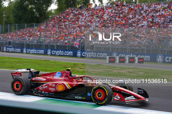 Carlos Sainz Jr. of Spain drives the (55) Scuderia Ferrari SF-24 Ferrari during the race of the Formula 1 Pirelli Gran Premio d'Italia 2024...