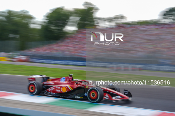 Charles Leclerc of Monaco drives the (16) Scuderia Ferrari SF-24 Ferrari during the race of the Formula 1 Pirelli Gran Premio d'Italia 2024...