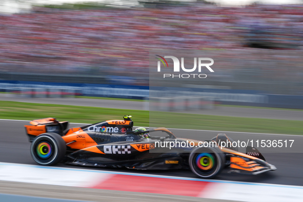 Lando Norris of the UK drives the (4) McLaren F1 Team MCL38 Mercedes during the race of the Formula 1 Pirelli Gran Premio d'Italia 2024 in M...