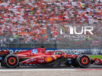 Charles Leclerc of Monaco drives the (16) Scuderia Ferrari SF-24 Ferrari during the race of the Formula 1 Pirelli Gran Premio d'Italia 2024...