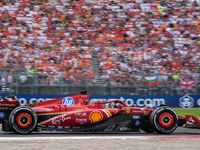 Charles Leclerc of Monaco drives the (16) Scuderia Ferrari SF-24 Ferrari during the race of the Formula 1 Pirelli Gran Premio d'Italia 2024...