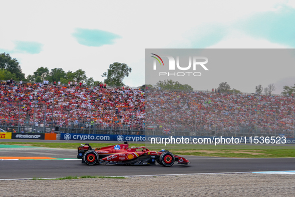 Charles Leclerc of Monaco drives the (16) Scuderia Ferrari SF-24 Ferrari during the race of the Formula 1 Pirelli Gran Premio d'Italia 2024...