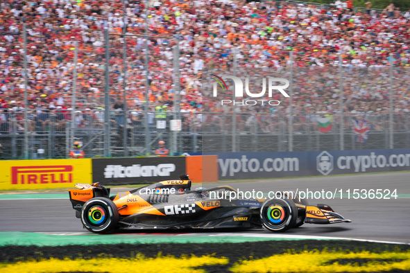 Oscar Piastri of Australia drives the (81) McLaren F1 Team MCL38 Mercedes during the race of the Formula 1 Pirelli Gran Premio d'Italia 2024...