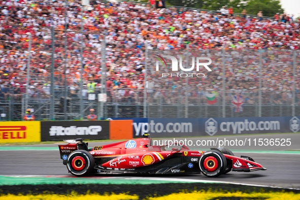 Carlos Sainz Jr. of Spain drives the (55) Scuderia Ferrari SF-24 Ferrari during the race of the Formula 1 Pirelli Gran Premio d'Italia 2024...