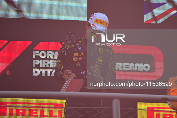 Charles Leclerc of Scuderia Ferrari celebrates his victory during the race of the Italian GP, the 16th round of the Formula 1 World Champion...