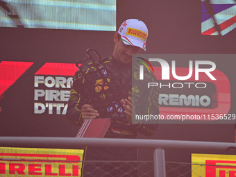 Charles Leclerc of Scuderia Ferrari celebrates his victory during the race of the Italian GP, the 16th round of the Formula 1 World Champion...