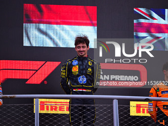 Charles Leclerc of Scuderia Ferrari celebrates his victory during the race of the Italian GP, the 16th round of the Formula 1 World Champion...