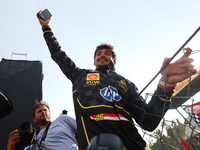 Charles Leclerc of Ferrari celebrates after the Formula 1 Italian Grand Prix at Autodromo Nazionale di Monza in Monza, Italy on September 1,...