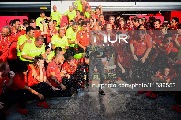 Charles Leclerc of Scuderia Ferrari celebrates his victory during the race of the Italian GP, the 16th round of the Formula 1 World Champion...