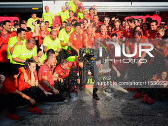 Charles Leclerc of Scuderia Ferrari celebrates his victory during the race of the Italian GP, the 16th round of the Formula 1 World Champion...