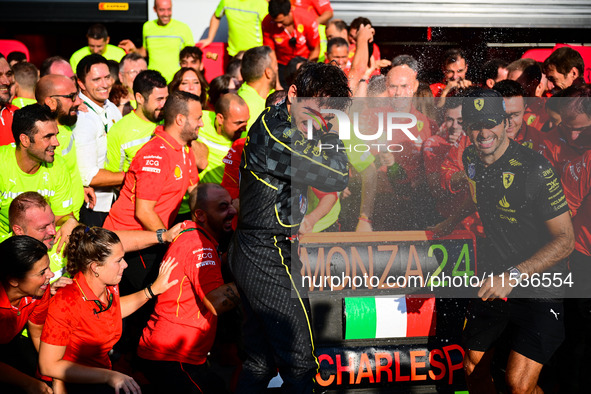 Charles Leclerc of Scuderia Ferrari celebrates his victory during the race of the Italian GP, the 16th round of the Formula 1 World Champion...