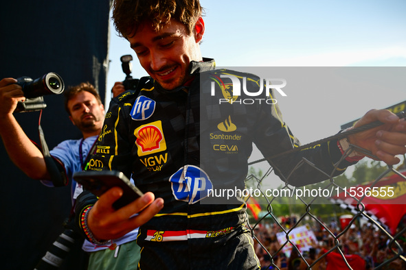 Charles Leclerc of Scuderia Ferrari celebrates his victory during the race of the Italian GP, the 16th round of the Formula 1 World Champion...